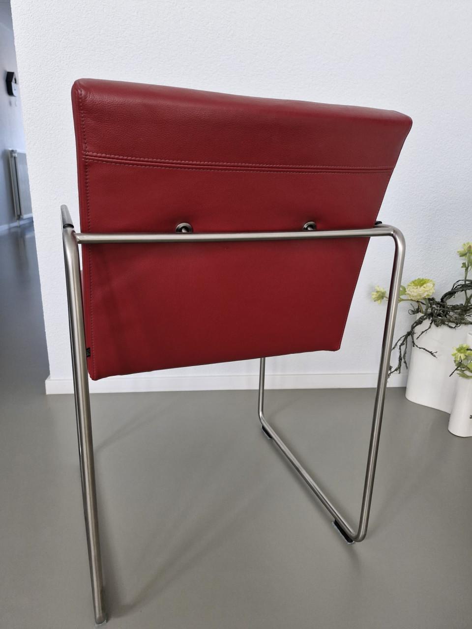 4 rood lederen Arco eettafel stoelen,