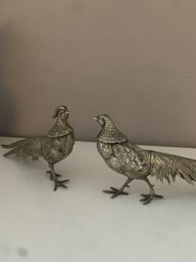 Verzilverde Fazanten , vintage
