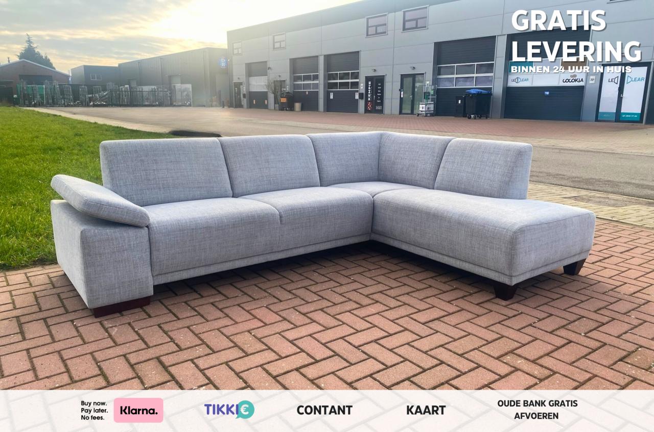 Mooie Grijze Stoffen Hoekbank- Moderne Lounge Zit-Gratis Levering