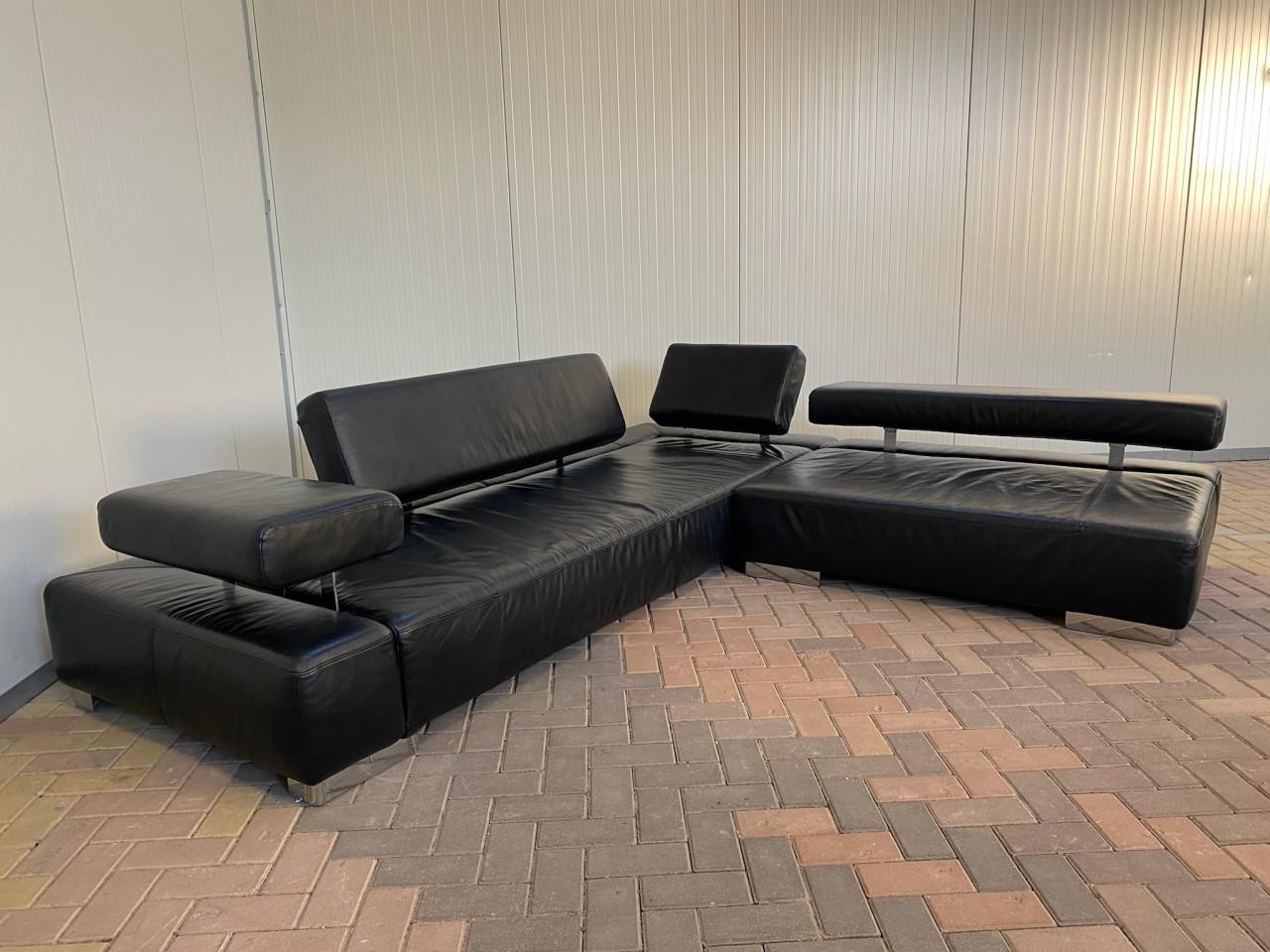 Bruhl Zwarte Leren Hoekbank-Ruime Lounge – Gratis Levering NL