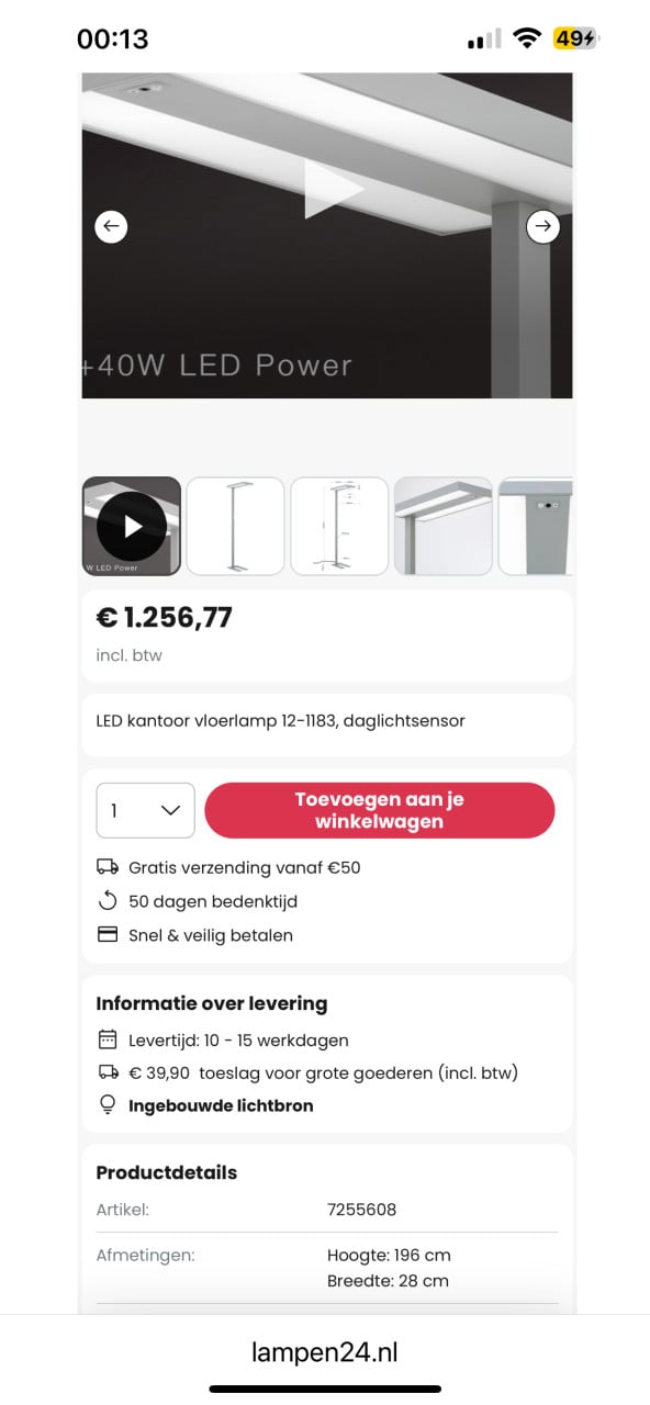 LED kantoor vloerlamp Nieuwprijs €1250,-
