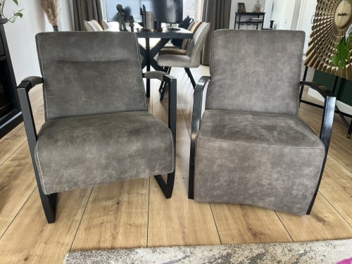 Taupe velvet stoelen met metalen frame - per stuk of set