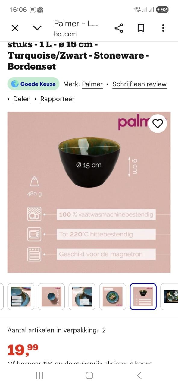 Palmer borden en kommen