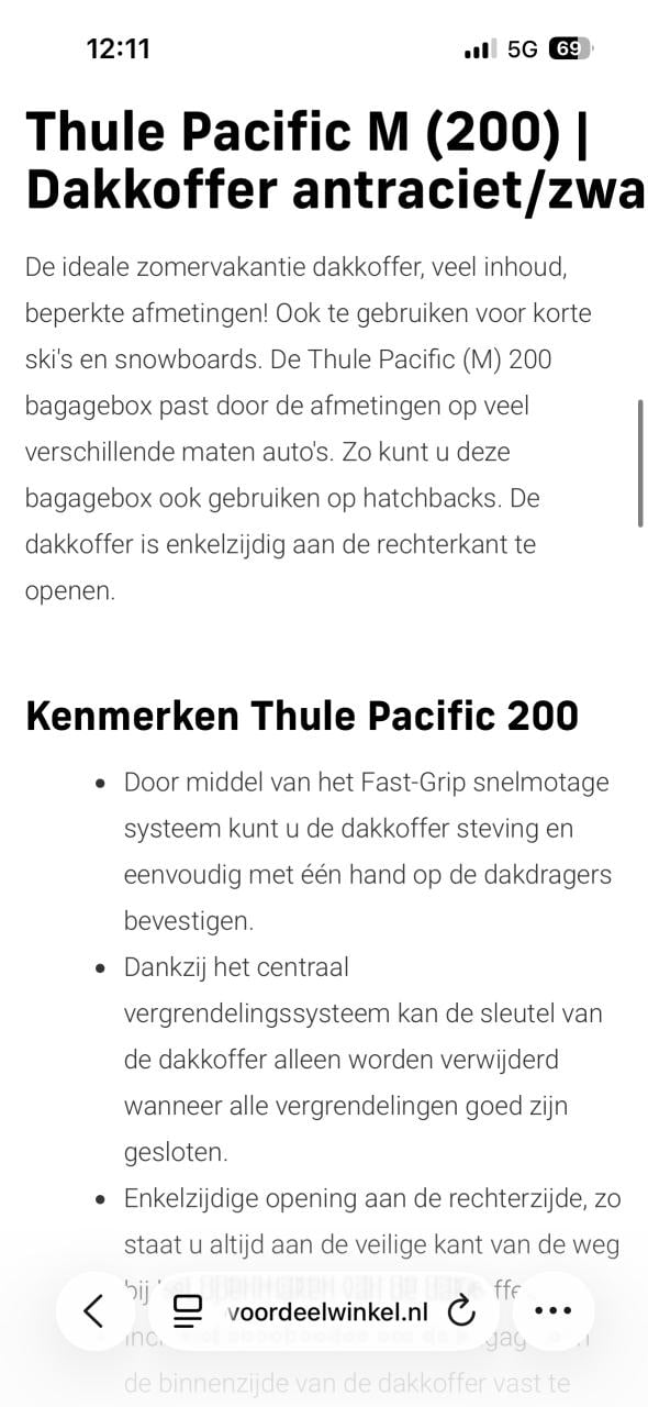 Thule dakkoffer Pacific 200 met fastgrip systeem/ 410 L