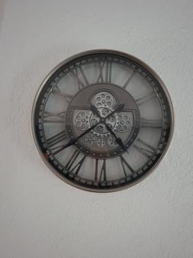 Industriële wandklok, staal & glas