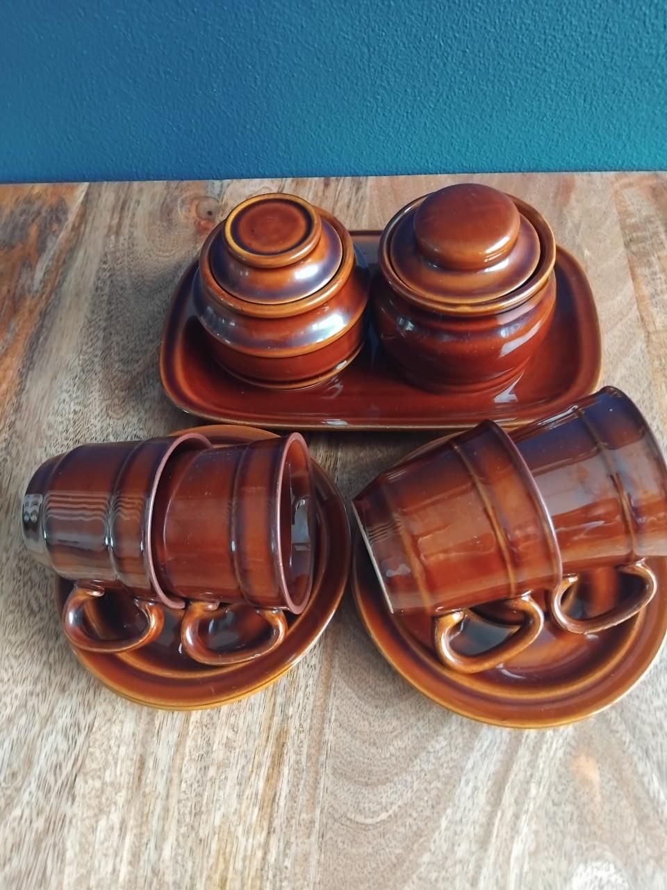 Vintage Pruszków Porselein Bruinservies