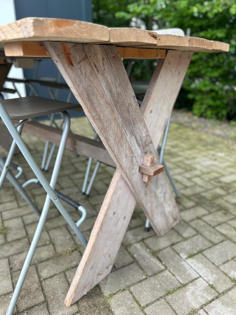 Te koop: 2 identieke industriële mancave tafels / bartafels.