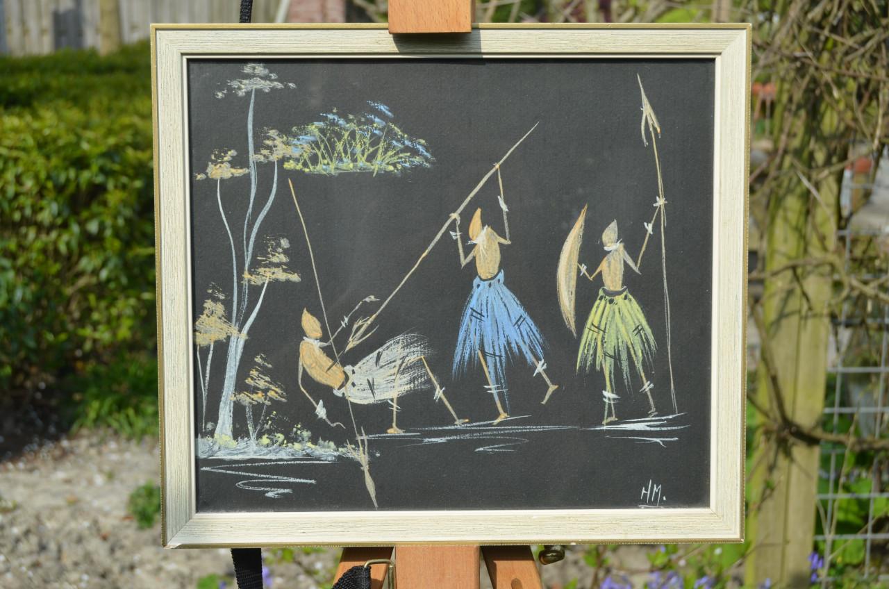 Afbeelding van een Afrikaans tafereeltje gesigneerd 'HM' (1)