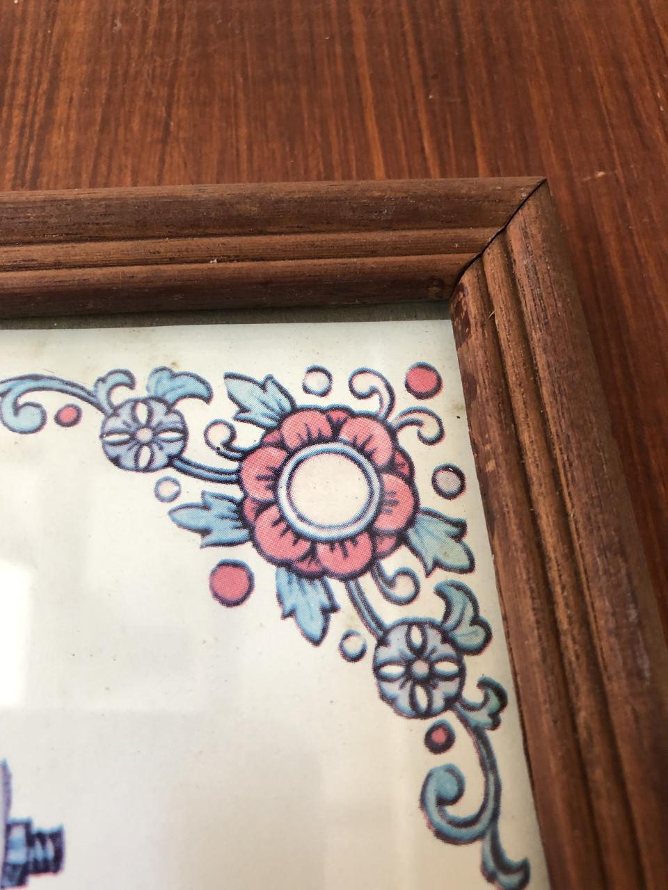 Lieve retro prent van Sarah Kay in houten lijstje
