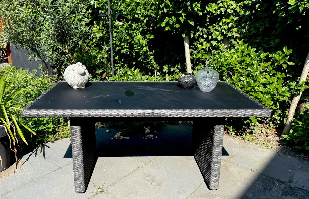 Tuinset loungeset antraciet | bank + 2 stoelen + tafel + 2 poefjes
