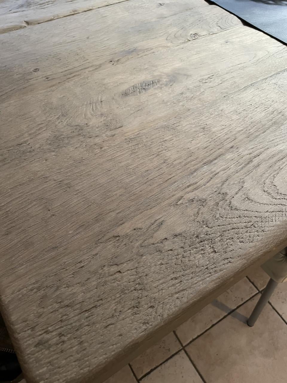 Prachtige eiken kloostertafel met leren stoelen, 240x100cm