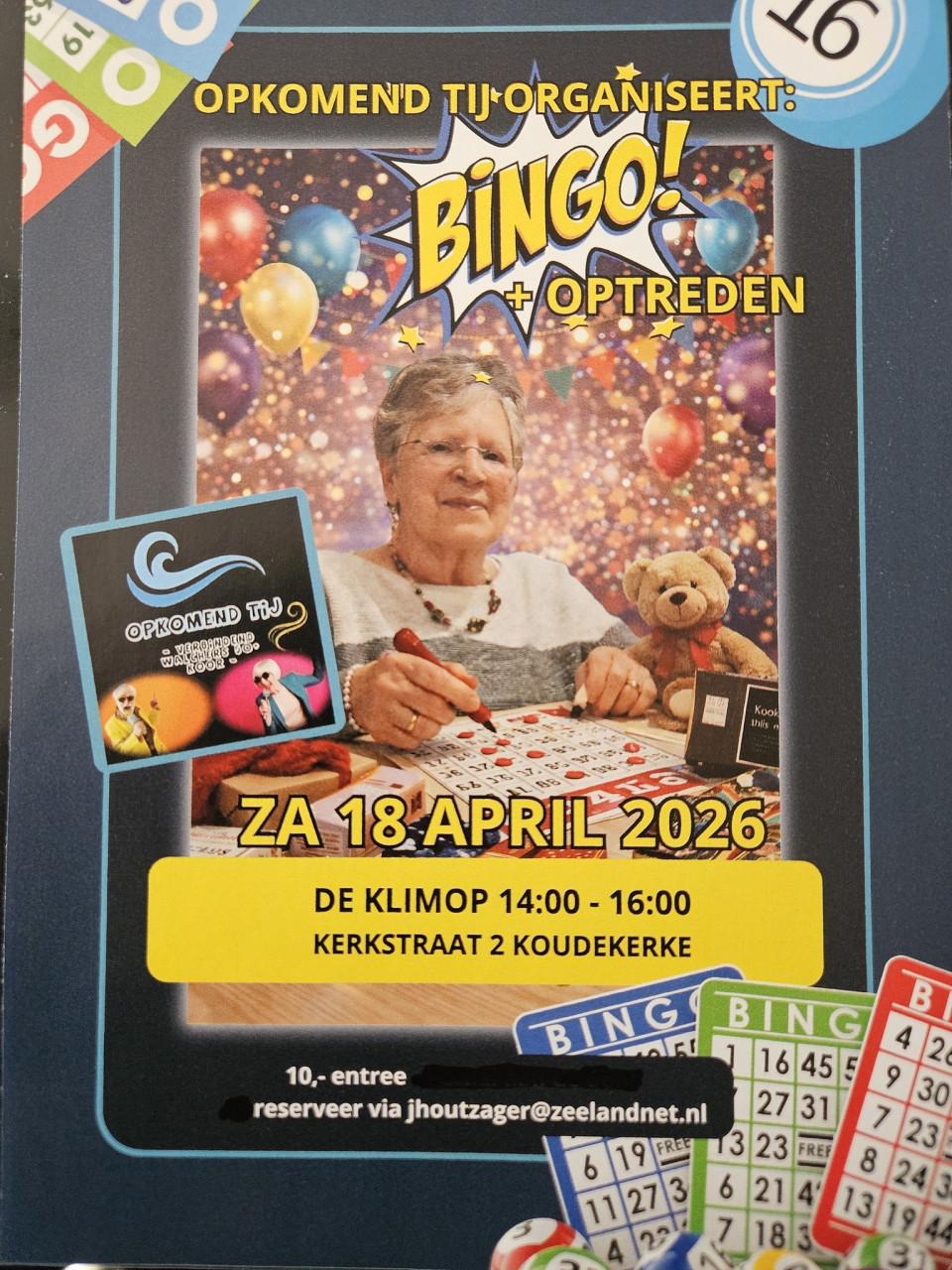 Zaterdag 18 april Bingo + optreden