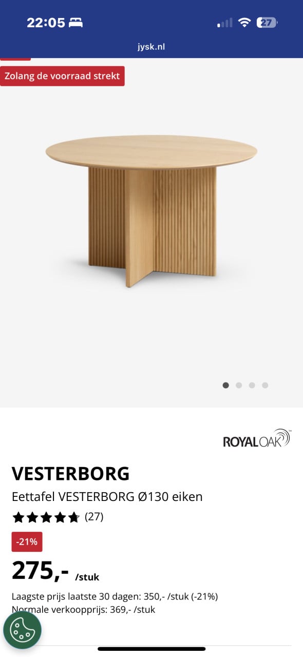 Eettafel rond van de jysk eikenhoutenkleur