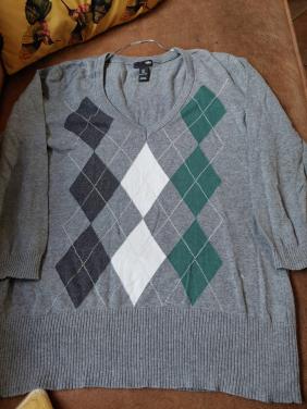 3 geruite damestruien mt Large grijs, marine