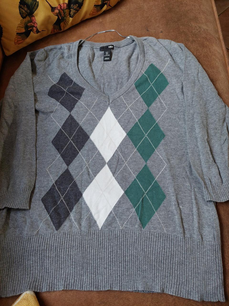 3 geruite damestruien mt Large grijs, marine