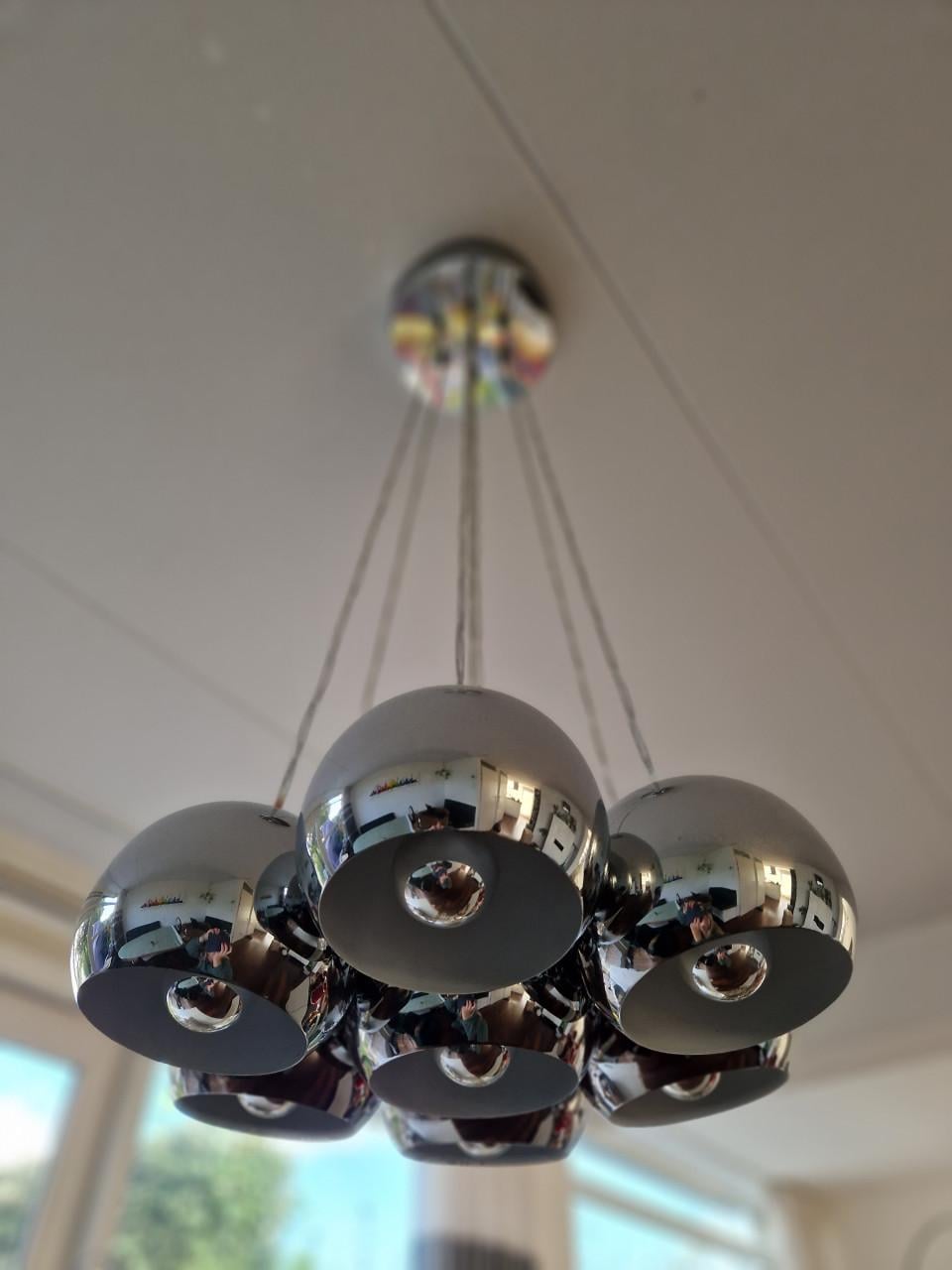 Moderne Hanglamp met 6 Chromen Bollen