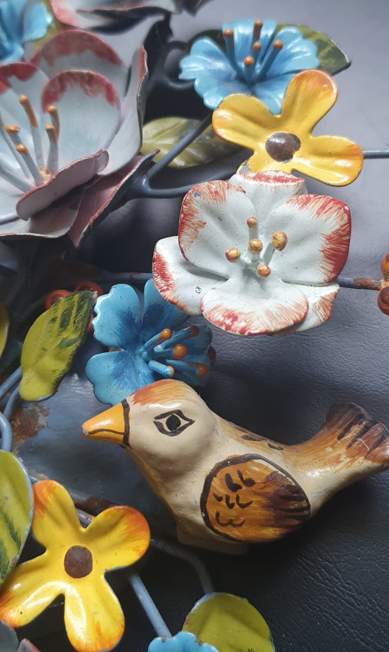 2 brocante/vintage metalen wandkandelaars