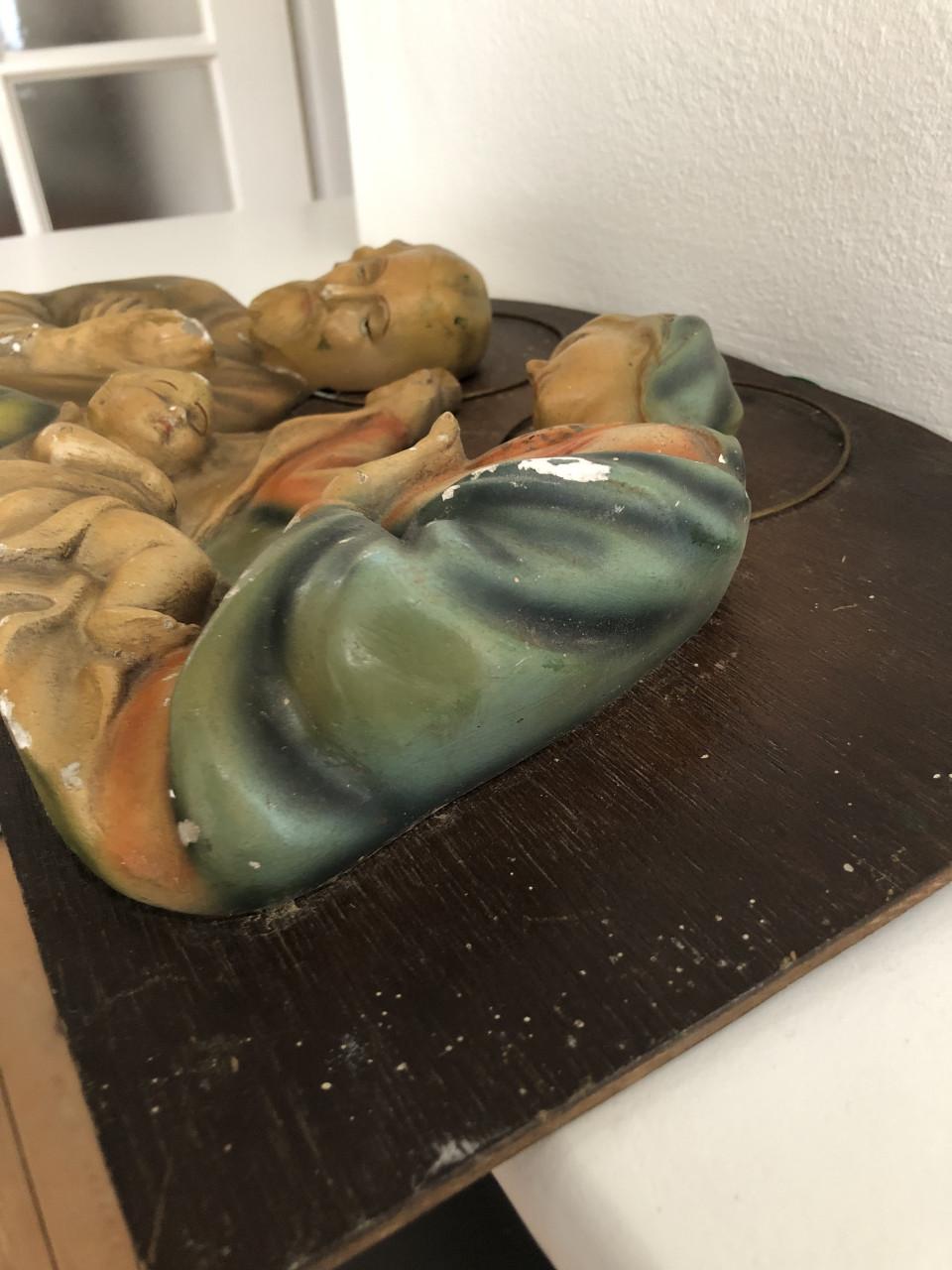 Zeer mooi oud brocante heilig tableau met Maria , Jozef en kind