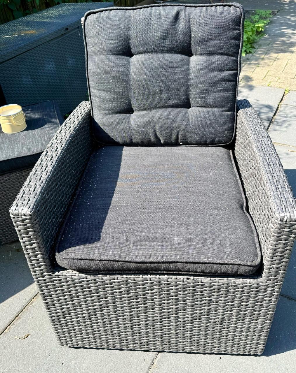 Tuinset loungeset antraciet | bank + 2 stoelen + tafel + 2 poefjes