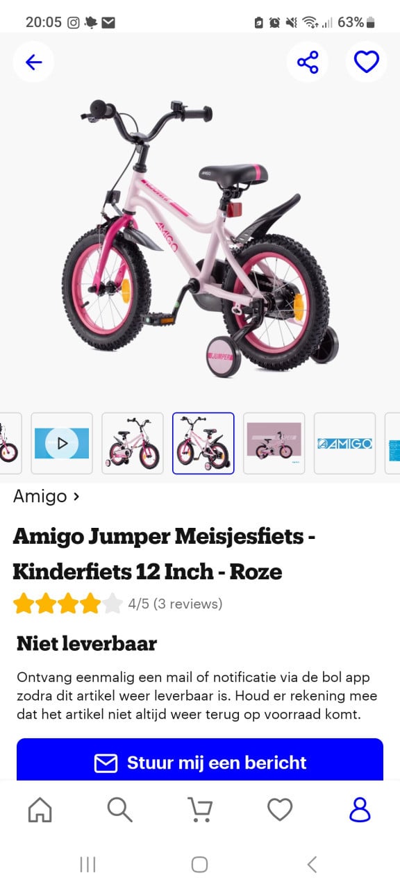 Roze fiets 12inch