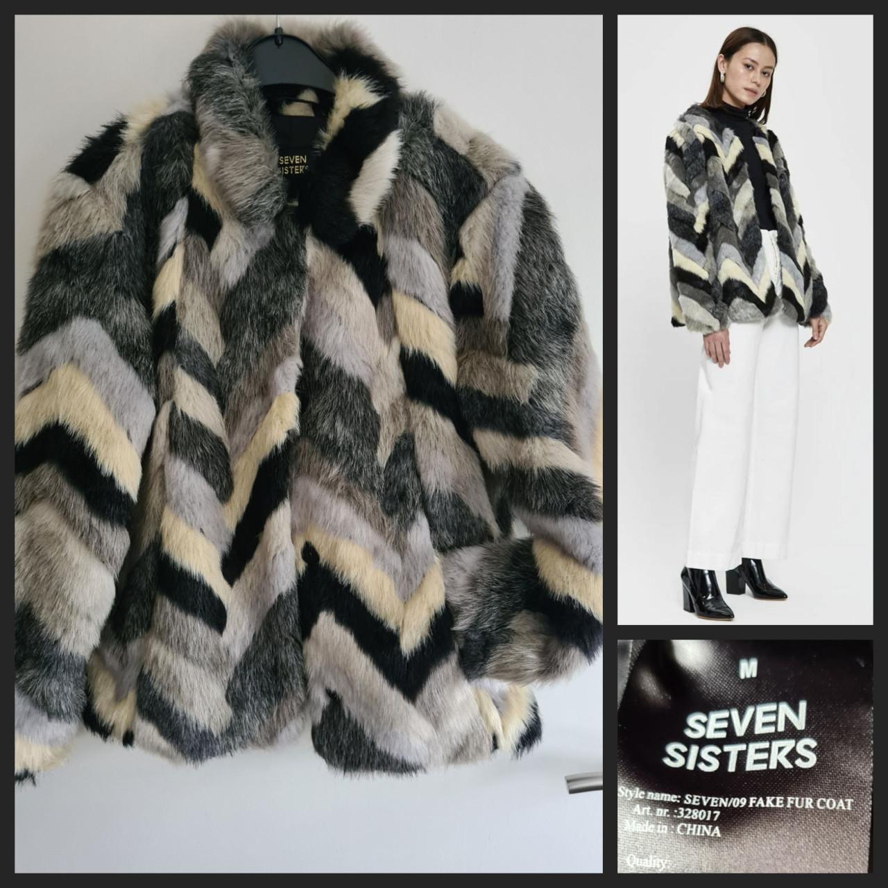 Nieuwe Seven Sister ( The Sting ) ecru, grijs ,zwart fake fur bontjas Mt M