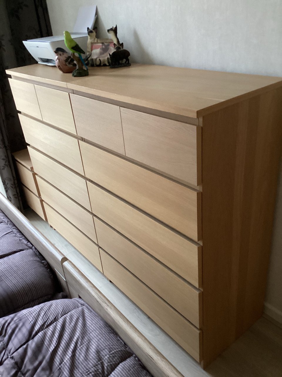 MALM Ladekast 6 lades, wit gelazuurd eikenfineer, 80x123 cm