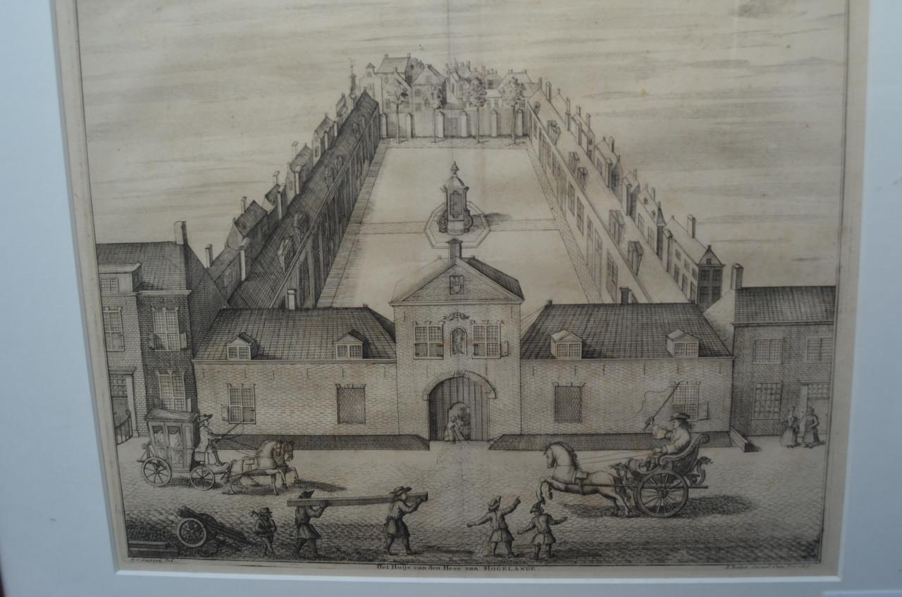 Ets/kopergravure Hofje van Hogelande Den Haag 18e eeuw