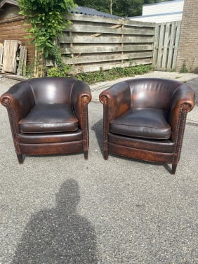 Bendic set 2 clubchairs schapenleren fauteuils