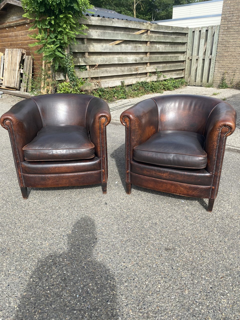 Bendic set 2 clubchairs schapenleren fauteuils