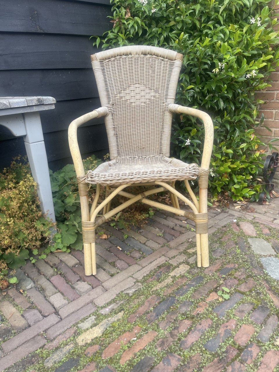 6 lage tuinstoelen en 1 hoge