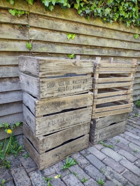 8x Zeeuwse veilingkist, houten veilingkisten, appelkisten.