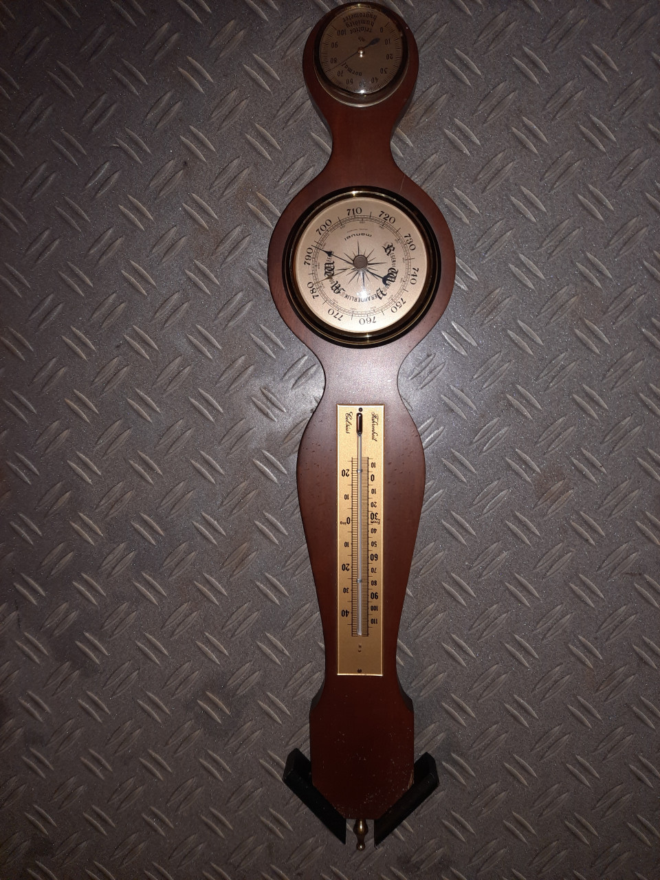 Houten barometer met thermometer