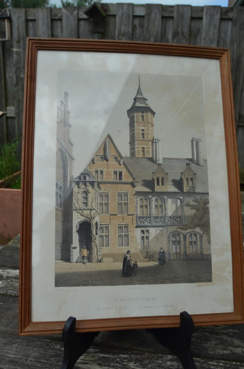 Belgische lithografische prenten van gebouwen (2)