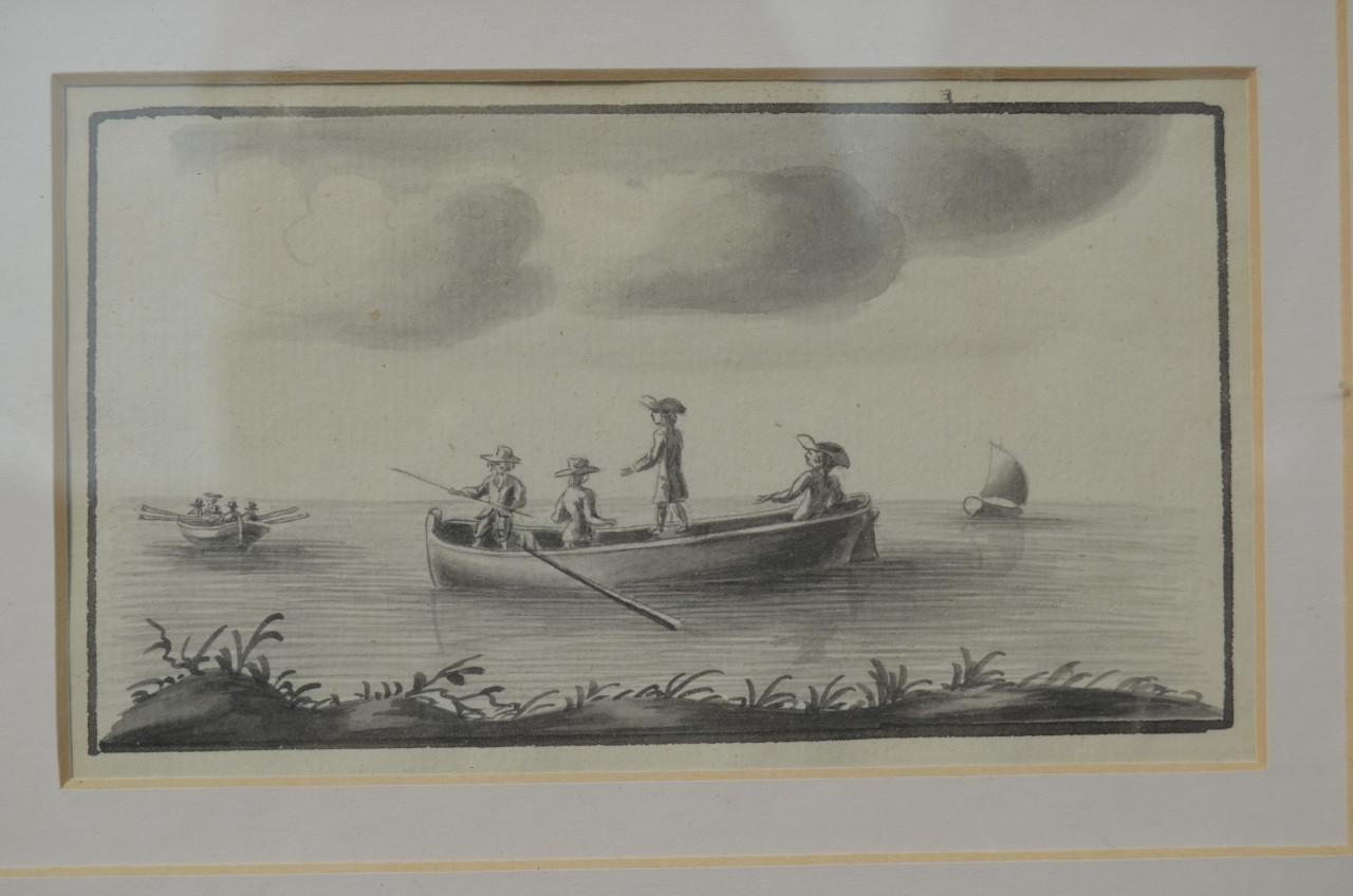 Mooie monochroom aquarel van een sloep