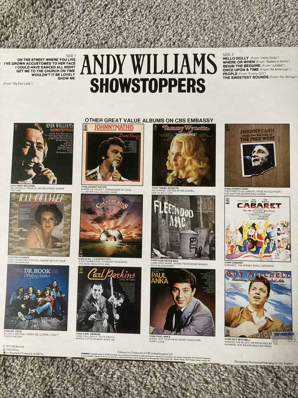 Vinyl LP Andy Williams Showstoppers