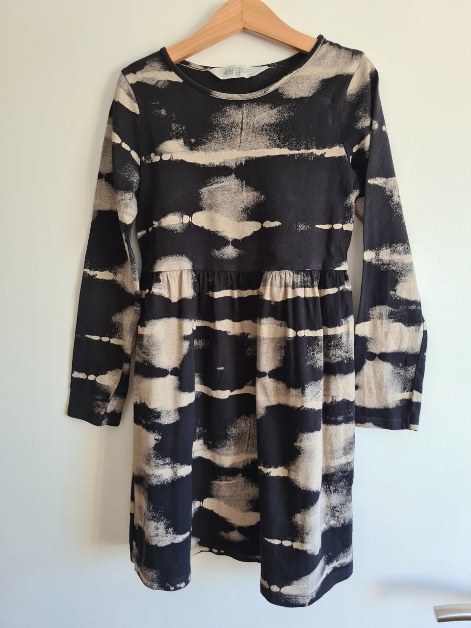 H&M zwart-beige Tie Dye jurk  Mt 122-128