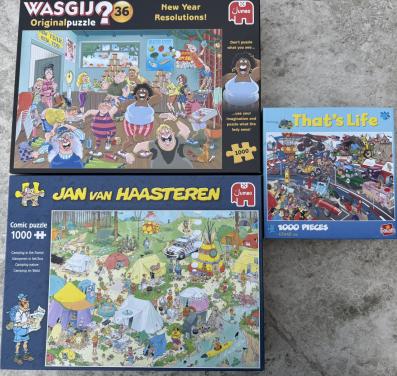 3 Puzzels. 1000 stukjes.  Nieuwstaat. 1 keer gelegd.