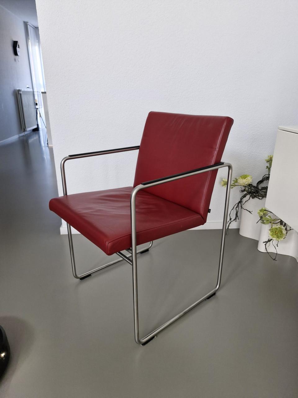 4 rood lederen Arco eettafel stoelen,