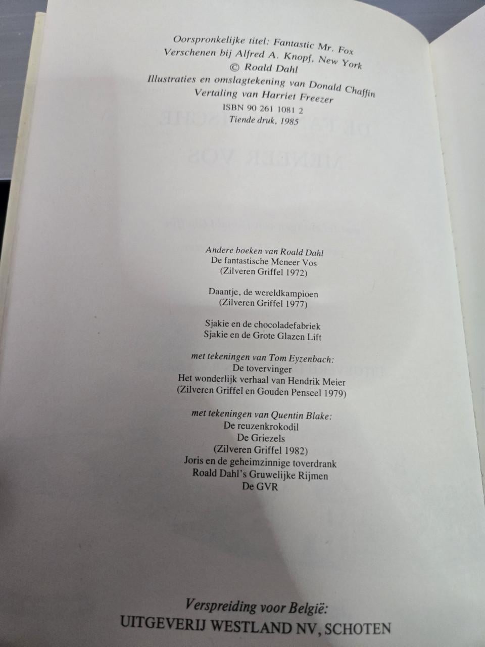 Boek "De fantastische Meneer Vos" 1985 10e druk Roald Dahl.