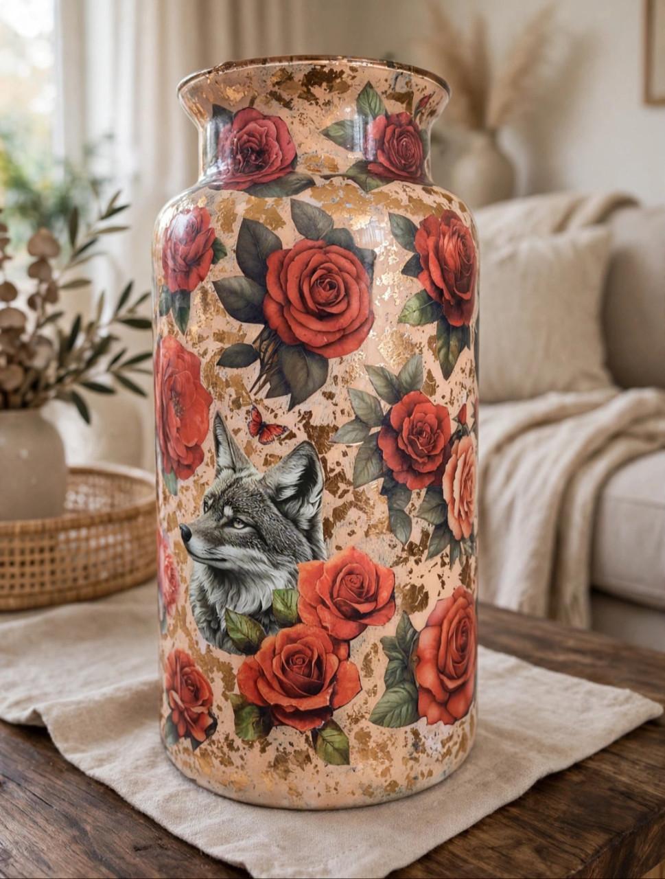 Decoupage vaas. 50cm.