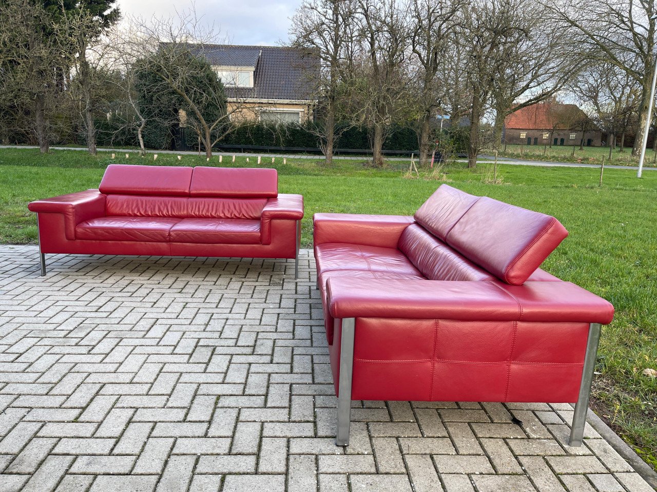 GRATIS LEVERING HEEL NL 2x Montel 3-zits Echt Leer Bankstel