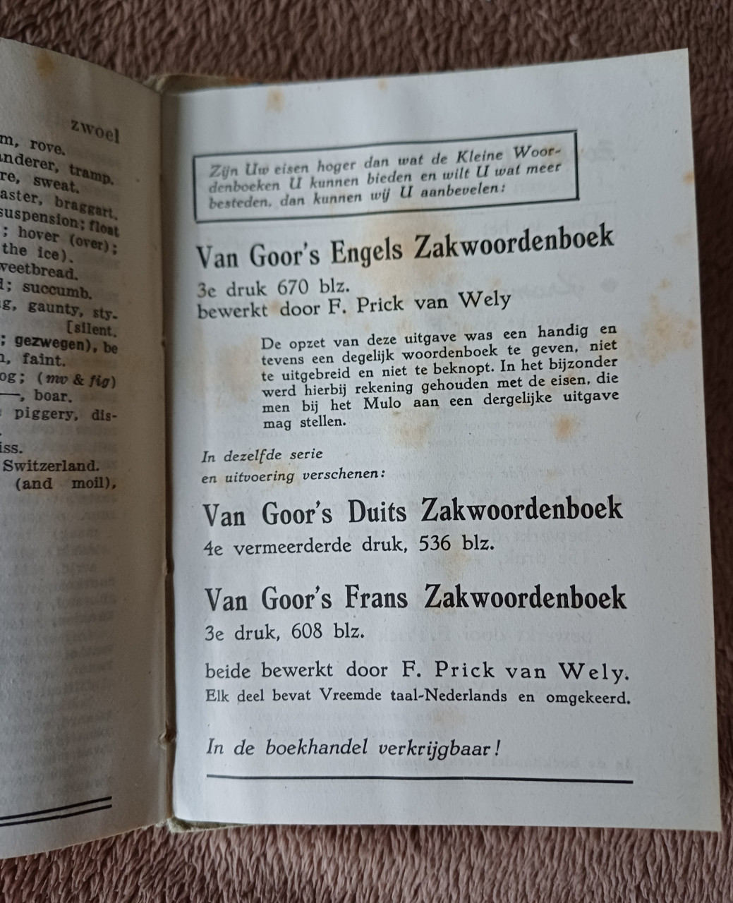 Zak woordenboek uit 1945
