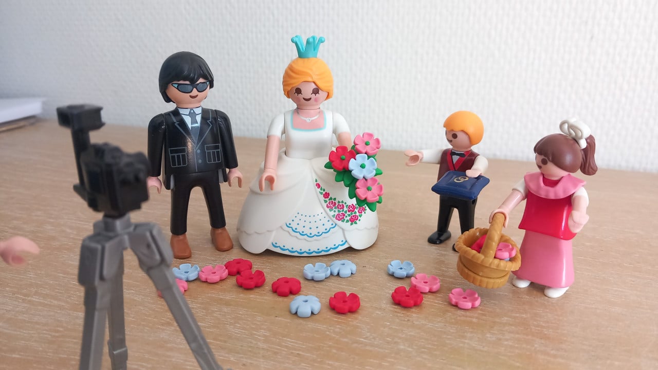Playmobil bruidpaar, bruidskinderen en fotograaf