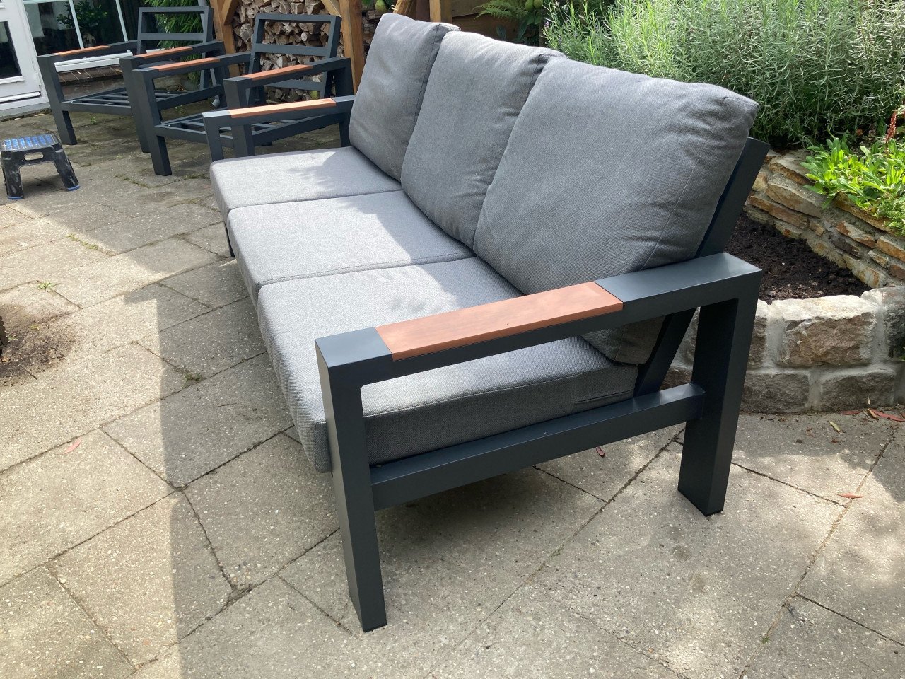Terras Tuin Bank Kwaliteit Antraciet Grijs Teak