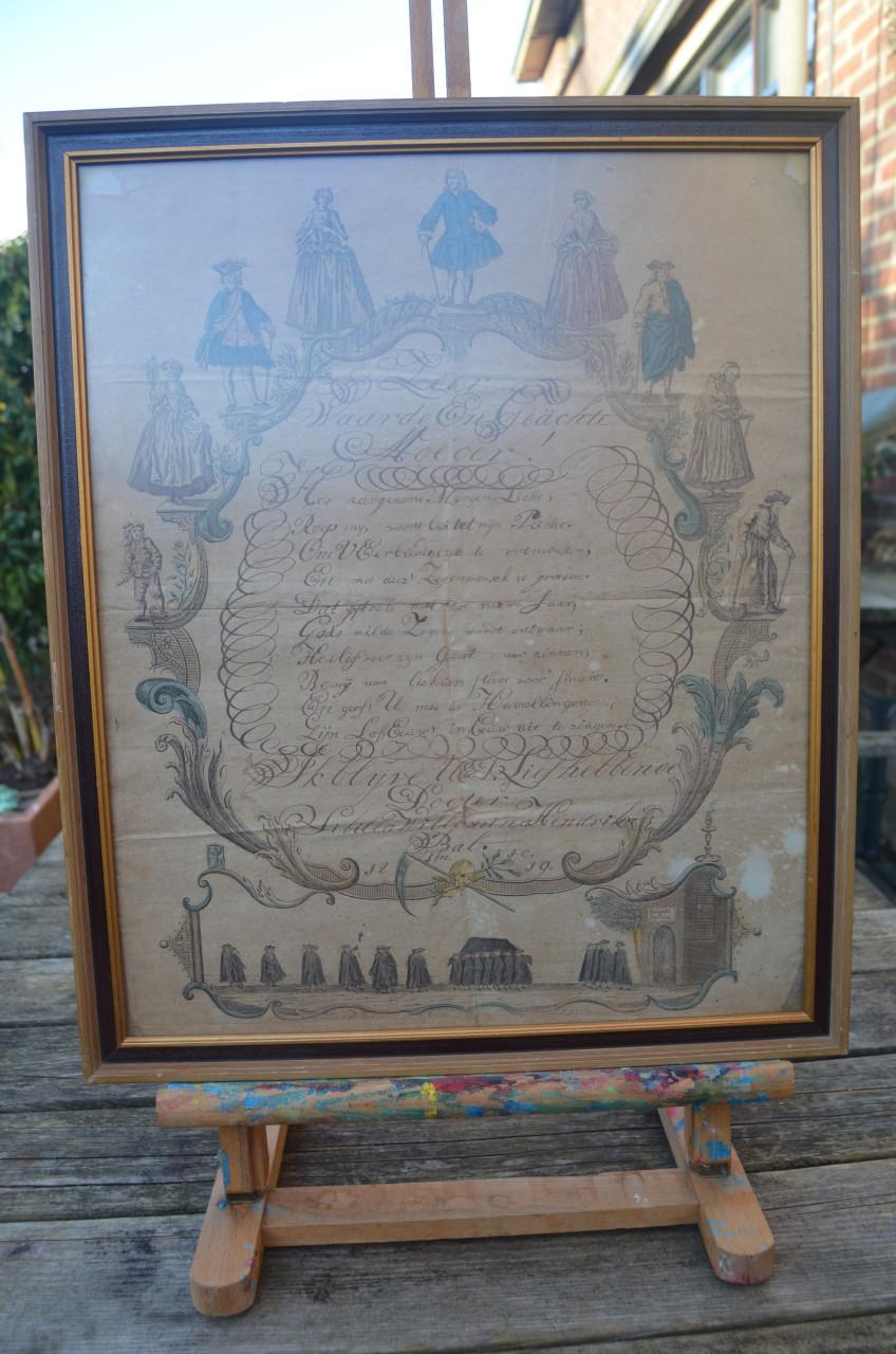 Rouwgedicht 1819 gravure. Sibilla Wilhelmina Hendriks Bal