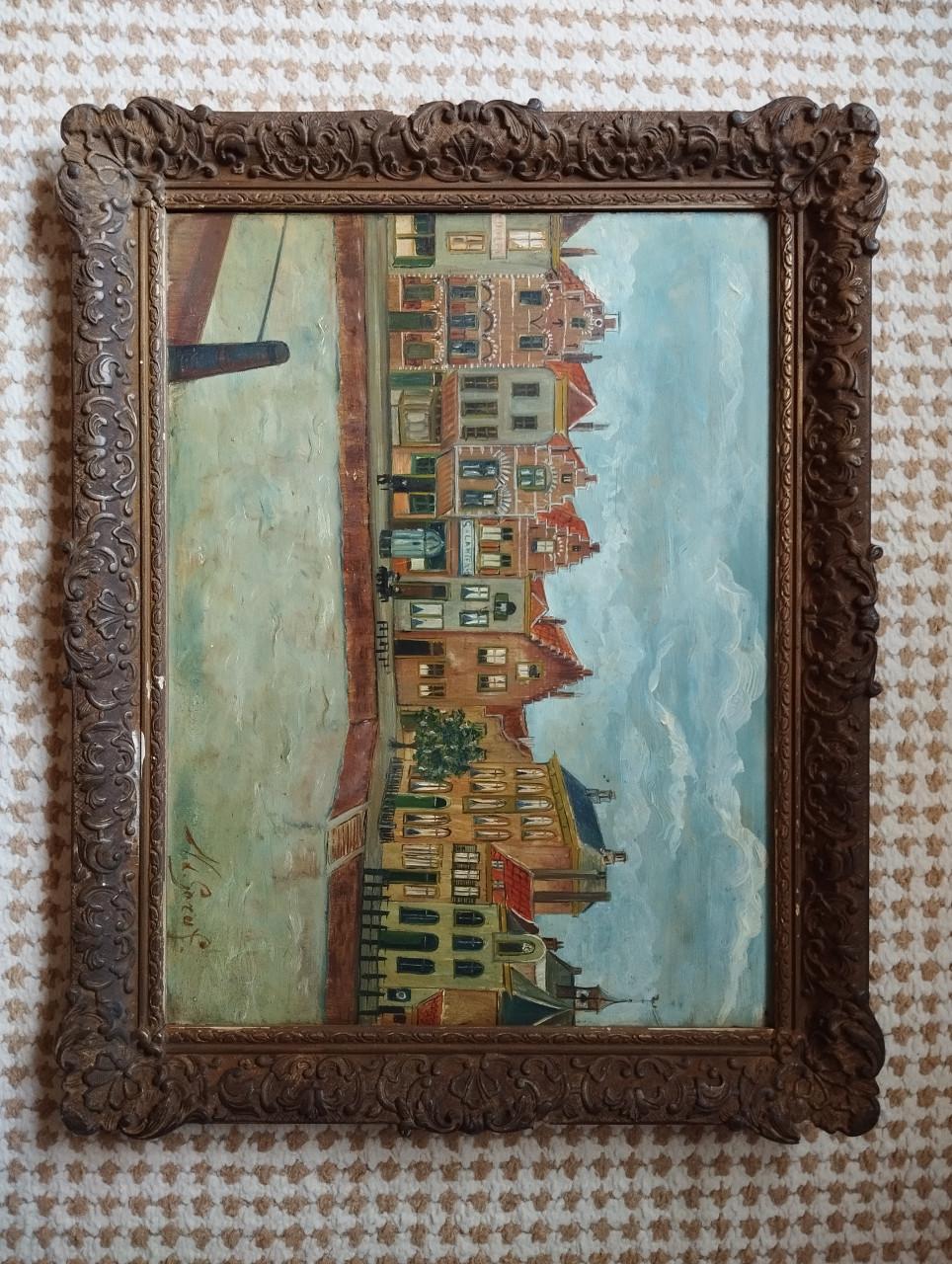 Olieverfschilderij "Kleine Kade, Goes" ca. 1950 gesigneerd