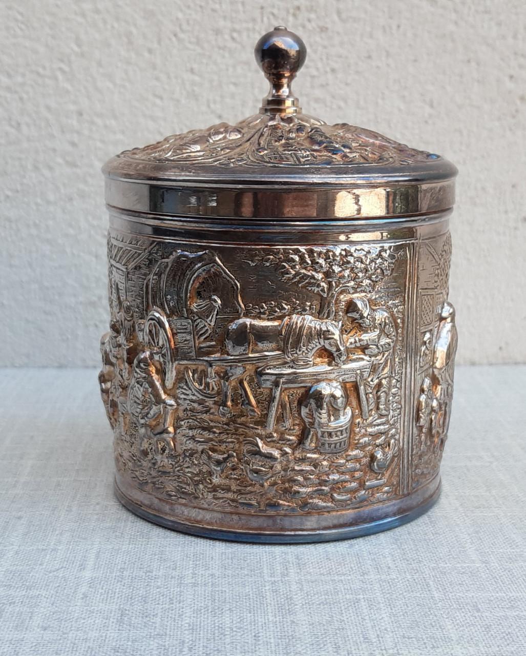 Theedoosje, verzilverd, uitgave Douwe Egberts