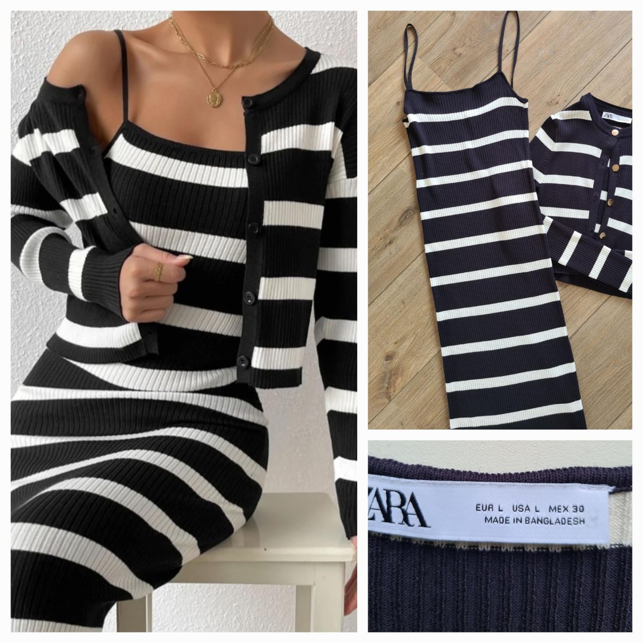Zara gestreepte set bestaat uit een maxi-jurk + jasje / vestje