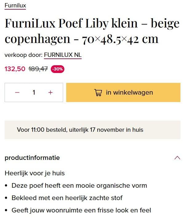 Mooie Poef Liby (bekend van TV wonen) - 70x48x35 cm
