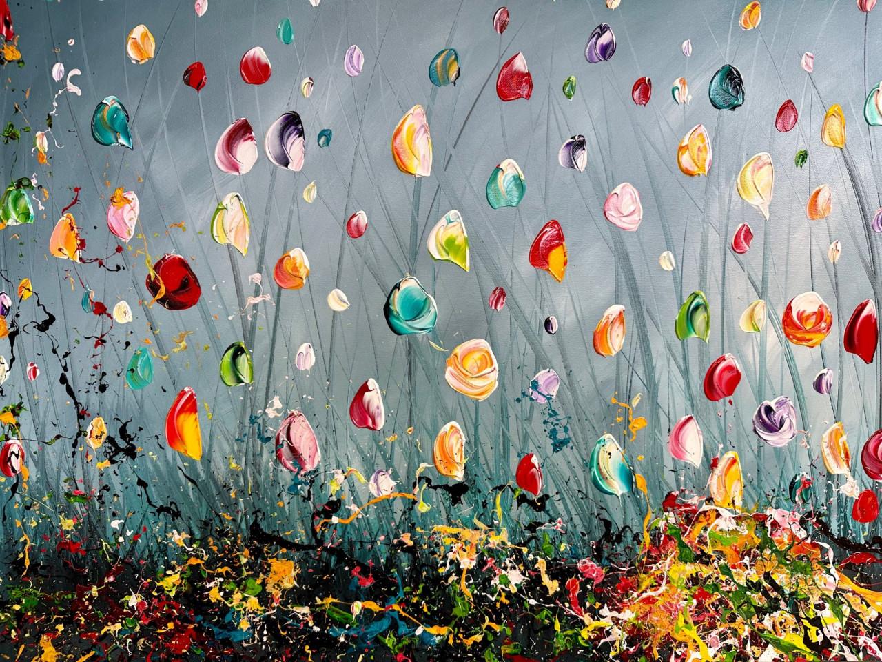 " Beautiful Flowers " prachtig Acrylschilderij van Gena